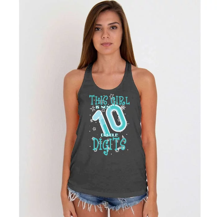 10th Birthday Design Is Now 10 Double Digits 10 Years Women's Knotted Racerback Tank