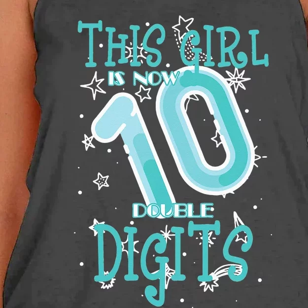 10th Birthday Design Is Now 10 Double Digits 10 Years Women's Knotted Racerback Tank