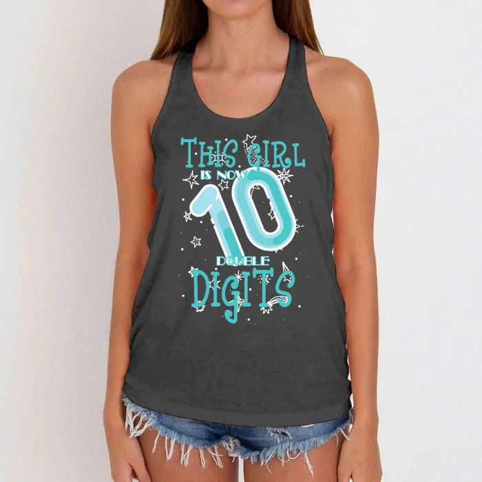 10th Birthday Design Is Now 10 Double Digits 10 Years Women's Knotted Racerback Tank