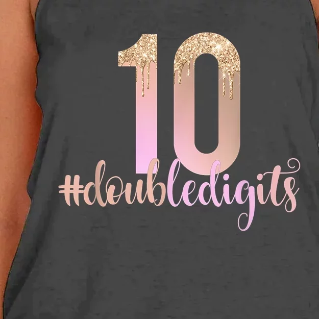 10th Birthday Double Digits Girls Ten 10 Peach Ombre K.i.d.s Women's Knotted Racerback Tank