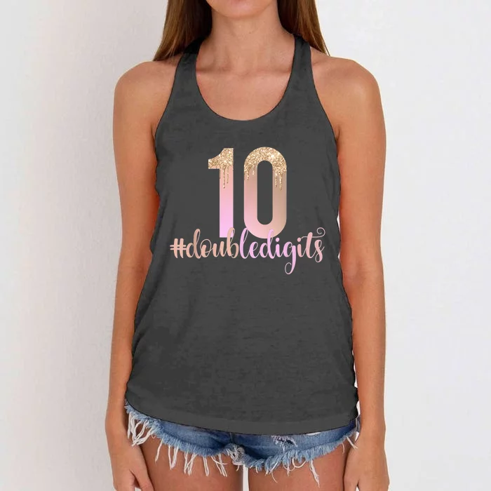 10th Birthday Double Digits Girls Ten 10 Peach Ombre K.i.d.s Women's Knotted Racerback Tank