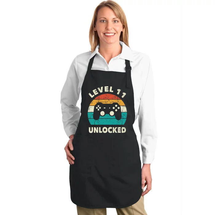 11th Birthday Decoration Gift Level 11 Unlocked Video Gamer Full-Length Apron With Pocket