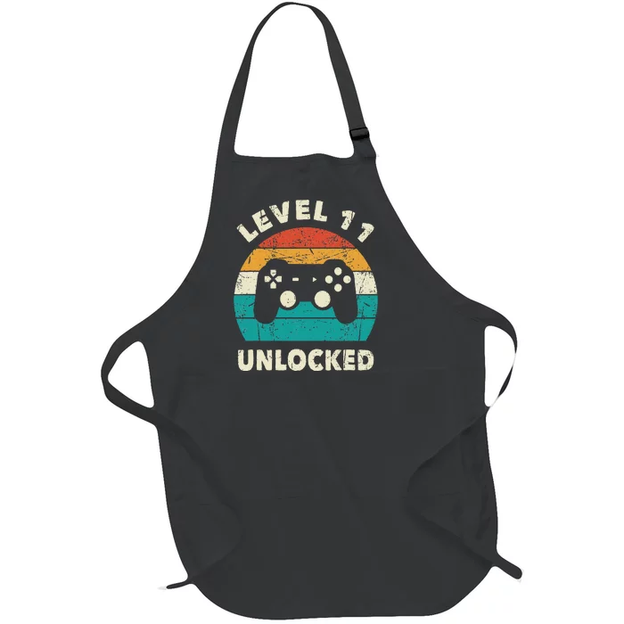 11th Birthday Decoration Gift Level 11 Unlocked Video Gamer Full-Length Apron With Pocket