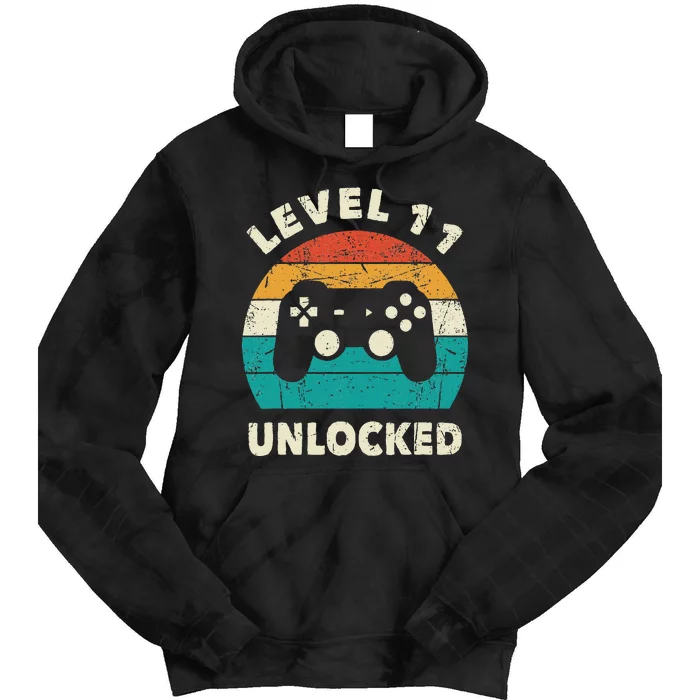 11th Birthday Decoration Gift Level 11 Unlocked Video Gamer Tie Dye Hoodie