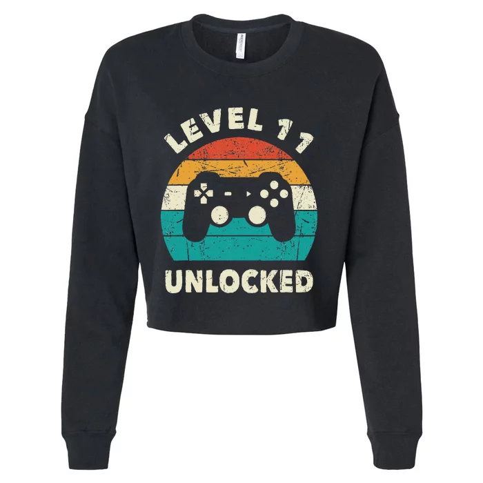 11th Birthday Decoration Gift Level 11 Unlocked Video Gamer Cropped Pullover Crew