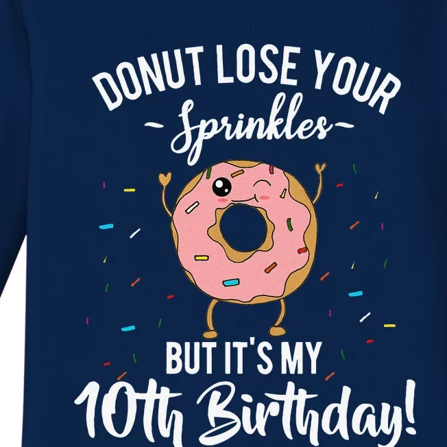 10th Birthday Donut Theme Funny Tenth Cute 10 Years Old Meme Baby Long Sleeve Bodysuit