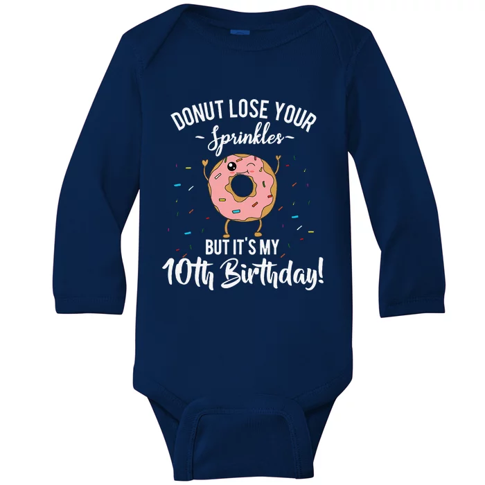 10th Birthday Donut Theme Funny Tenth Cute 10 Years Old Meme Baby Long Sleeve Bodysuit