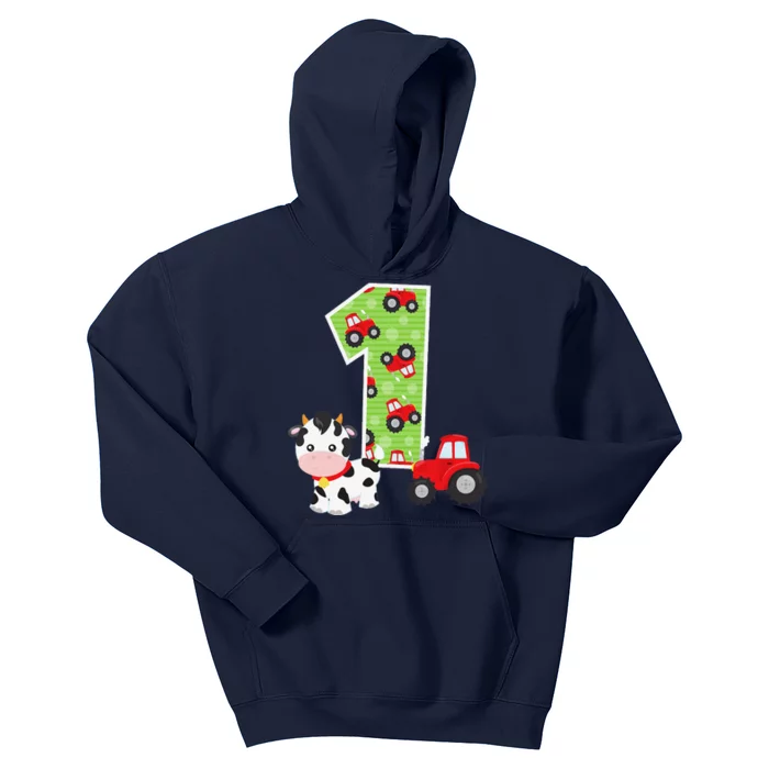 1st Birthday Farm Animals Number 1 Year Old Party Kids Hoodie