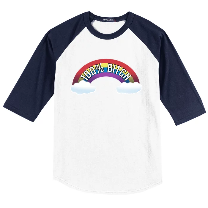 100% Bitch Funny Rude Rainbow Gift Baseball Sleeve Shirt