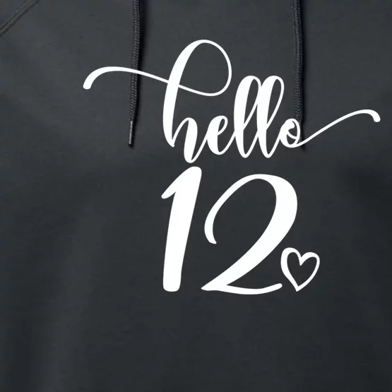 12th Birthday For Hello 12 Cute 12 Years Old Performance Fleece Hoodie