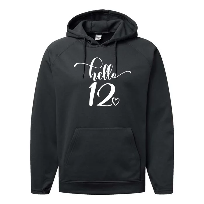 12th Birthday For Hello 12 Cute 12 Years Old Performance Fleece Hoodie