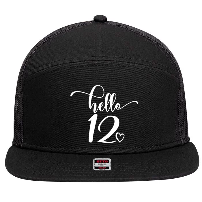 12th Birthday For Hello 12 Cute 12 Years Old 7 Panel Mesh Trucker Snapback Hat