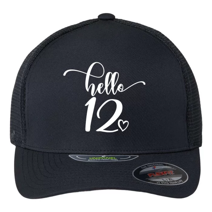 12th Birthday For Hello 12 Cute 12 Years Old Flexfit Unipanel Trucker Cap