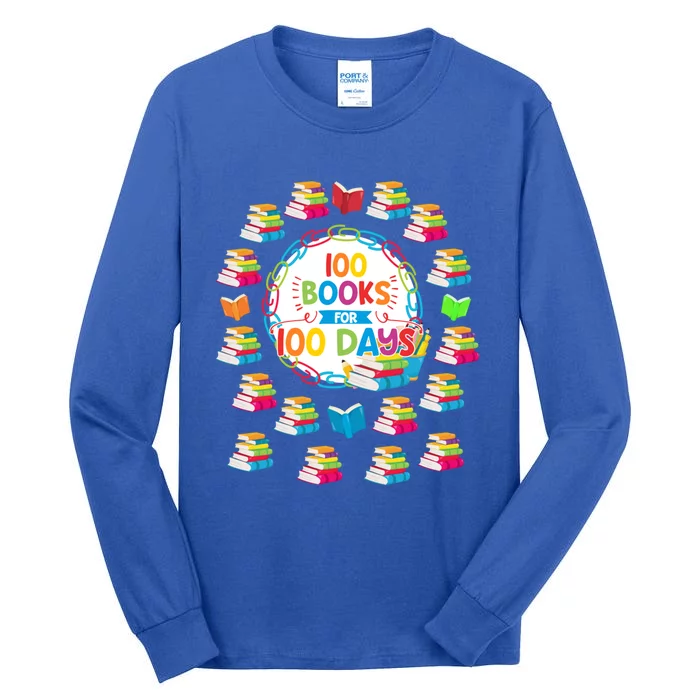 100 Books For 100 Days 100th Day Of School Gift Teacher Meaningful Gift Tall Long Sleeve T-Shirt