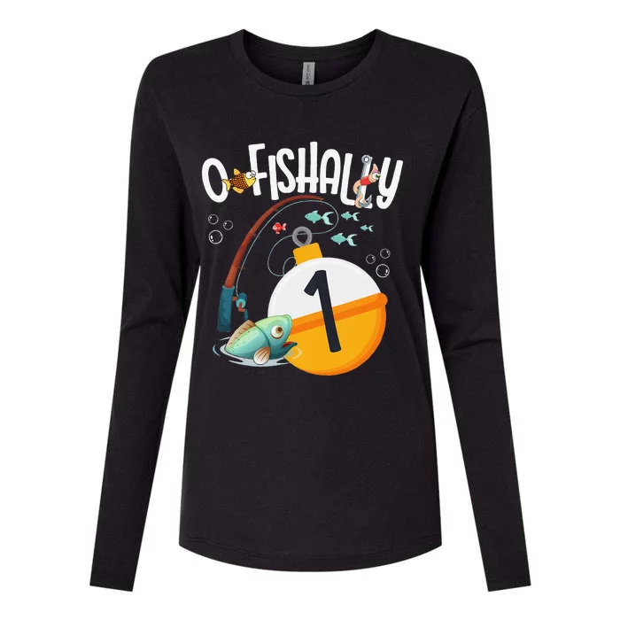 1st Birthday Fishing Theme For And OFishally 1 Womens Cotton Relaxed Long Sleeve T-Shirt