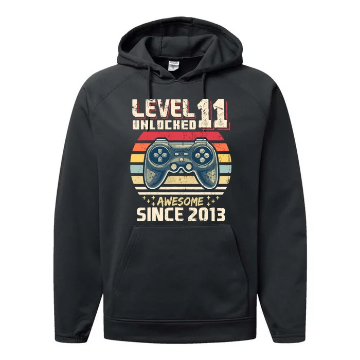 11th Birthday Gamer 11 Year Old Funny Bday Boy Eleven Son Performance Fleece Hoodie