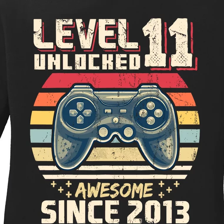 11th Birthday Gamer 11 Year Old Funny Bday Boy Eleven Son Ladies Long Sleeve Shirt