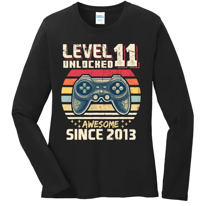 11th Birthday Gamer 11 Year Old Funny Bday Boy Eleven Son Ladies Long Sleeve Shirt