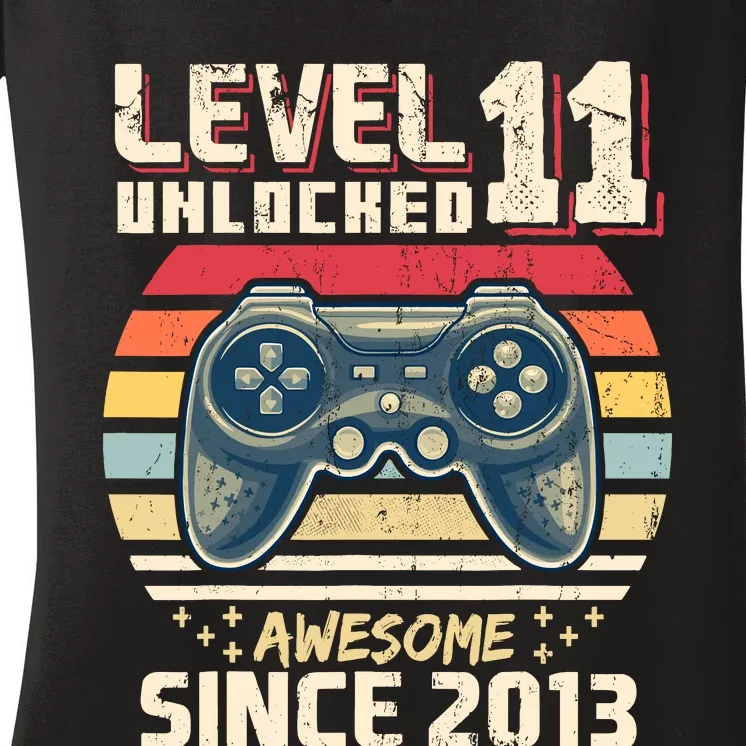 11th Birthday Gamer 11 Year Old Funny Bday Boy Eleven Son Women's V-Neck T-Shirt