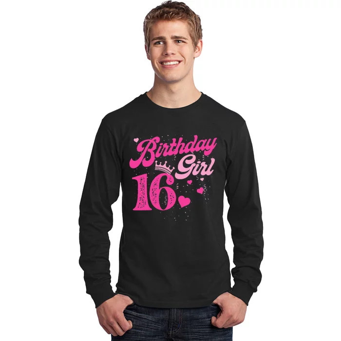 16th Birthday Girl Crown 16 Years Old Bday Long Sleeve Shirt