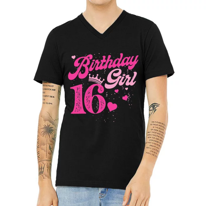 16th Birthday Girl Crown 16 Years Old Bday V-Neck T-Shirt