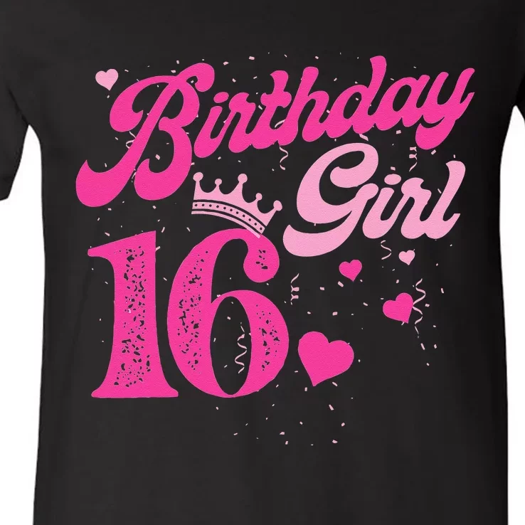 16th Birthday Girl Crown 16 Years Old Bday V-Neck T-Shirt