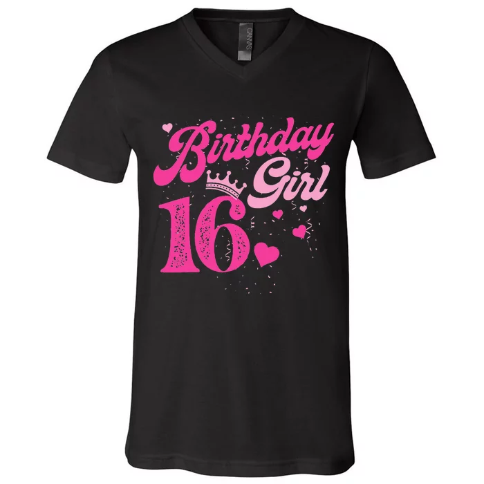 16th Birthday Girl Crown 16 Years Old Bday V-Neck T-Shirt