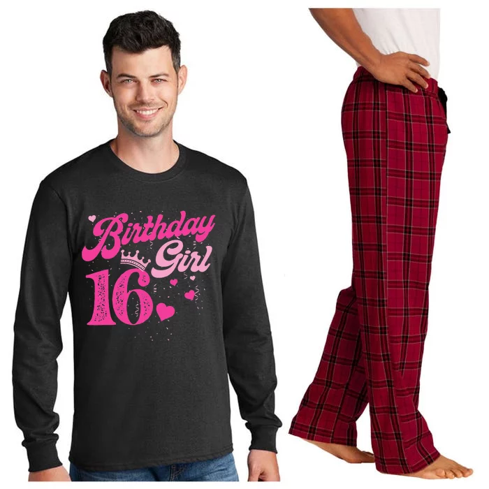 16th Birthday Girl Crown 16 Years Old Bday Long Sleeve Pajama Set