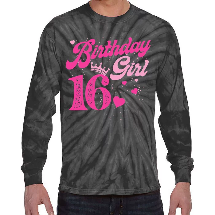 16th Birthday Girl Crown 16 Years Old Bday Tie-Dye Long Sleeve Shirt