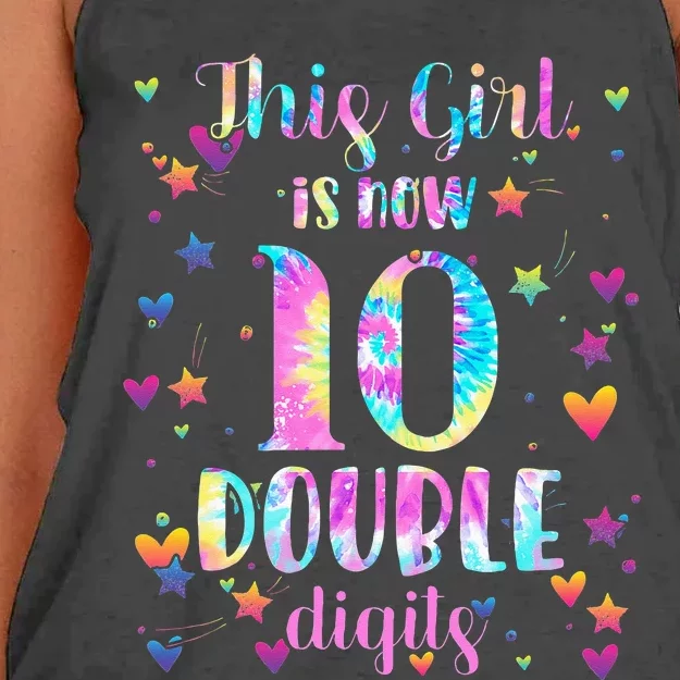 10th Birthday Gift This Girl Is Now 10 Double Digits Tie Dye Women's Knotted Racerback Tank