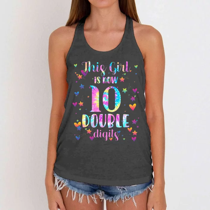 10th Birthday Gift This Girl Is Now 10 Double Digits Tie Dye Women's Knotted Racerback Tank