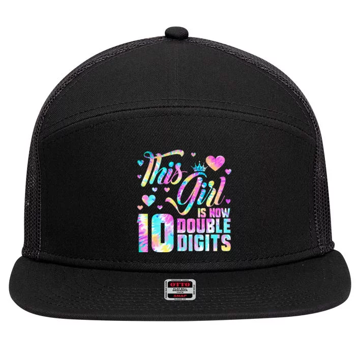 10th Birthday Gift This Girl Is Now 10 Double Digits Tie Dye 7 Panel Mesh Trucker Snapback Hat