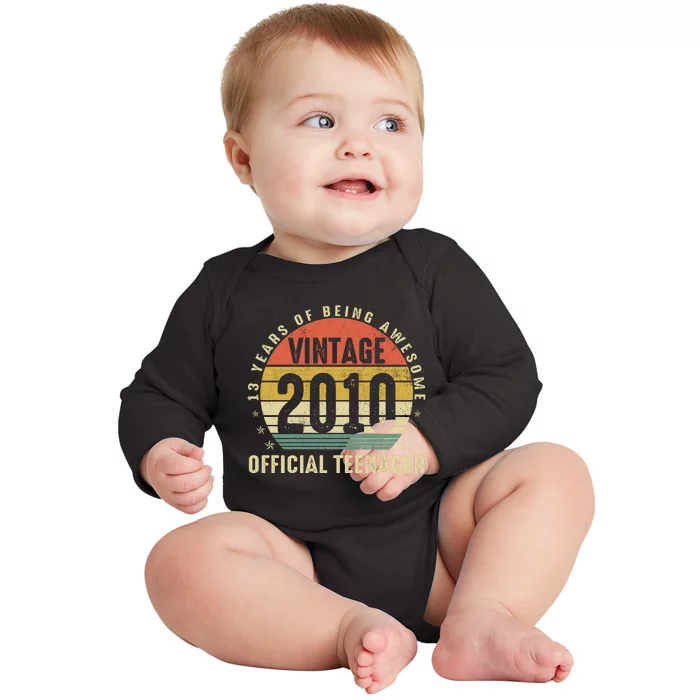 13th Birthday Gifts Vintage 2010 Teenager 13 Years Old Baby Long Sleeve Bodysuit