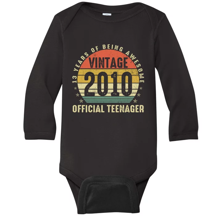 13th Birthday Gifts Vintage 2010 Teenager 13 Years Old Baby Long Sleeve Bodysuit