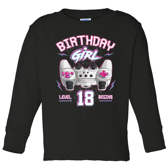 18Th Birthday  Gamer Level 18 Begins Video Games Girls Toddler Long Sleeve Shirt