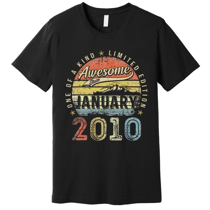 13th Birthday Gift Awesome Since January 2010 13 Year Old Premium T-Shirt