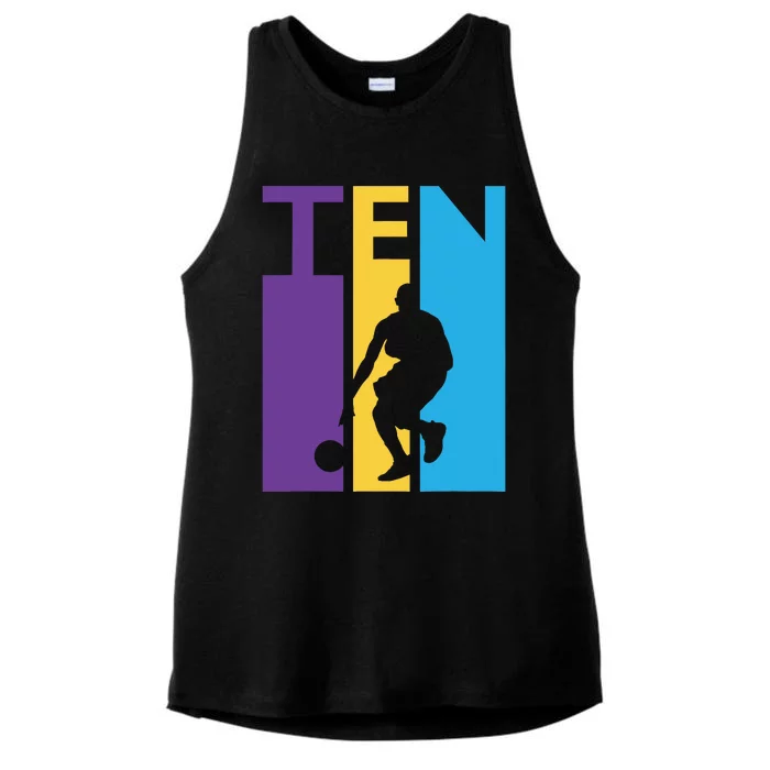 10th Birthday Gift Ten Colorful Basketball 10 Year Old Ladies Tri-Blend Wicking Tank