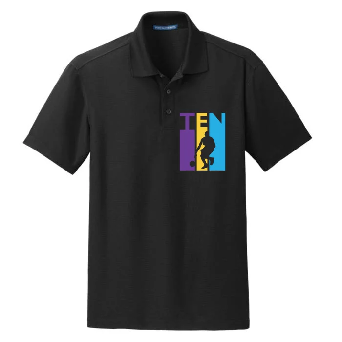 10th Birthday Gift Ten Colorful Basketball 10 Year Old Dry Zone Grid Performance Polo