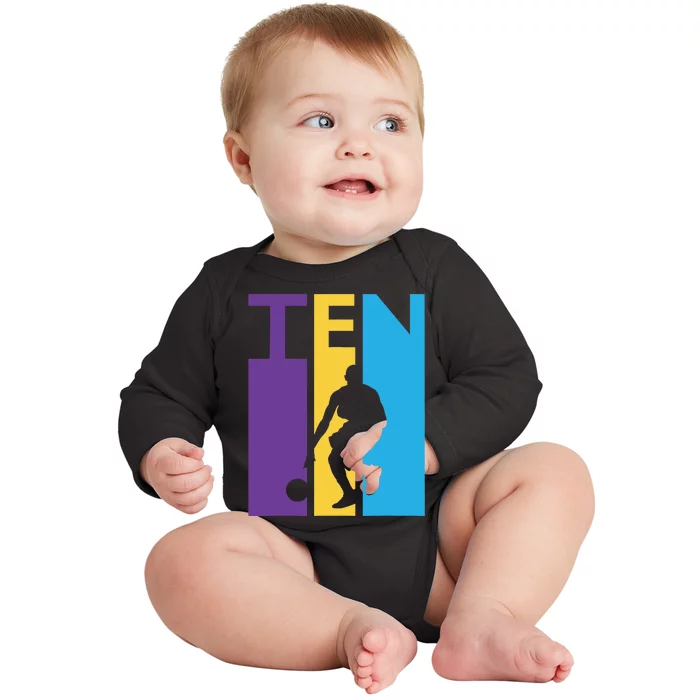 10th Birthday Gift Ten Colorful Basketball 10 Year Old Baby Long Sleeve Bodysuit