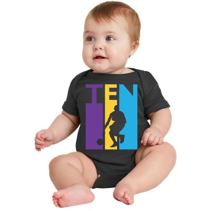 10th Birthday Gift Ten Colorful Basketball 10 Year Old Baby Bodysuit