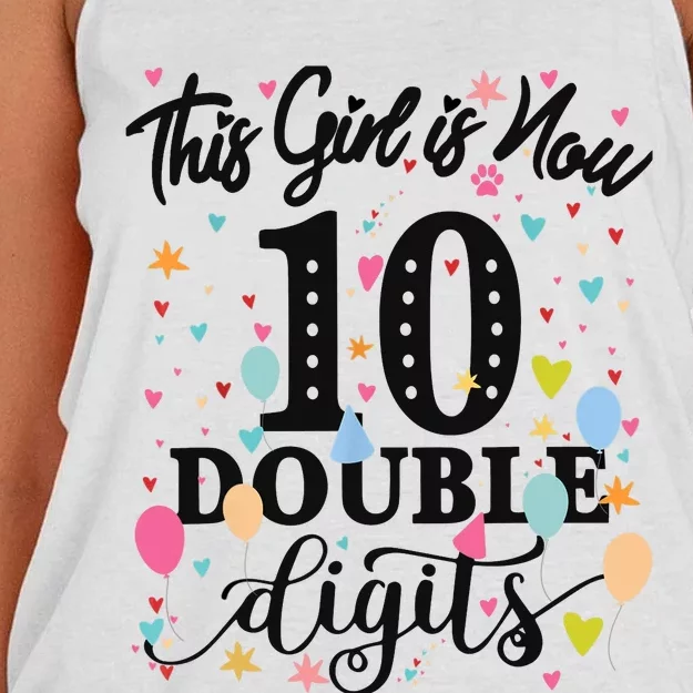 10th Birthday Gifts This Girl Is Now 10 Double Digits Women's Knotted Racerback Tank