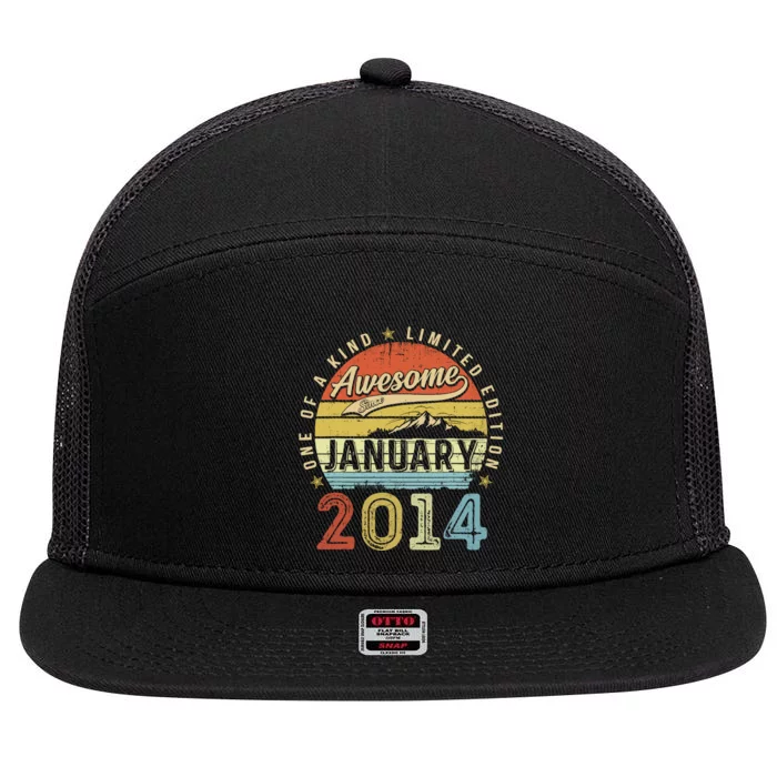 10th Birthday Gift Awesome Since January 2014 10 Year Old 7 Panel Mesh Trucker Snapback Hat