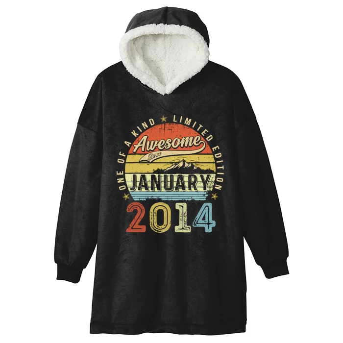 10th Birthday Gift Awesome Since January 2014 10 Year Old Hooded Wearable Blanket