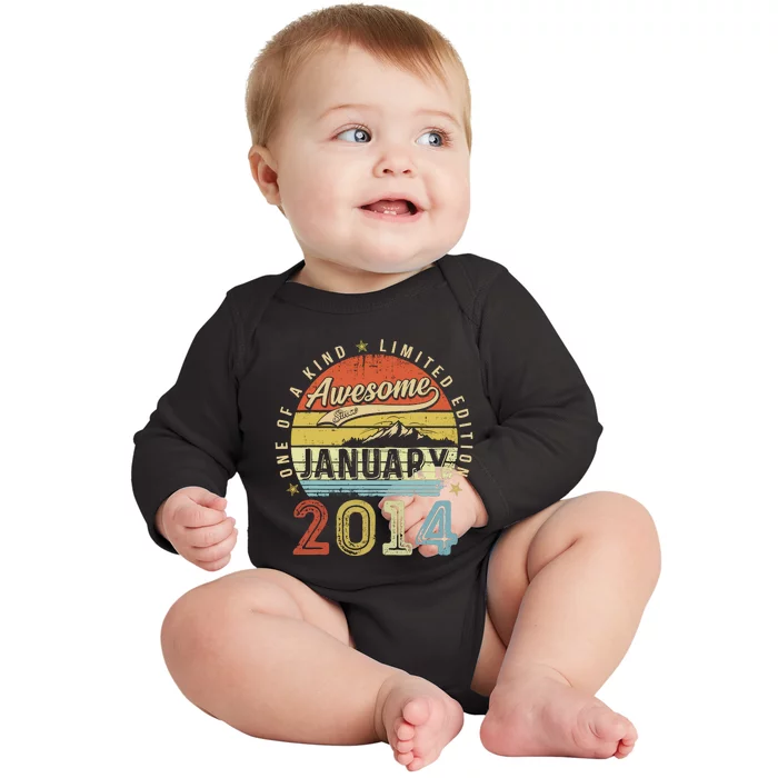 10th Birthday Gift Awesome Since January 2014 10 Year Old Baby Long Sleeve Bodysuit