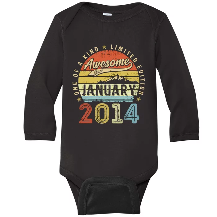 10th Birthday Gift Awesome Since January 2014 10 Year Old Baby Long Sleeve Bodysuit