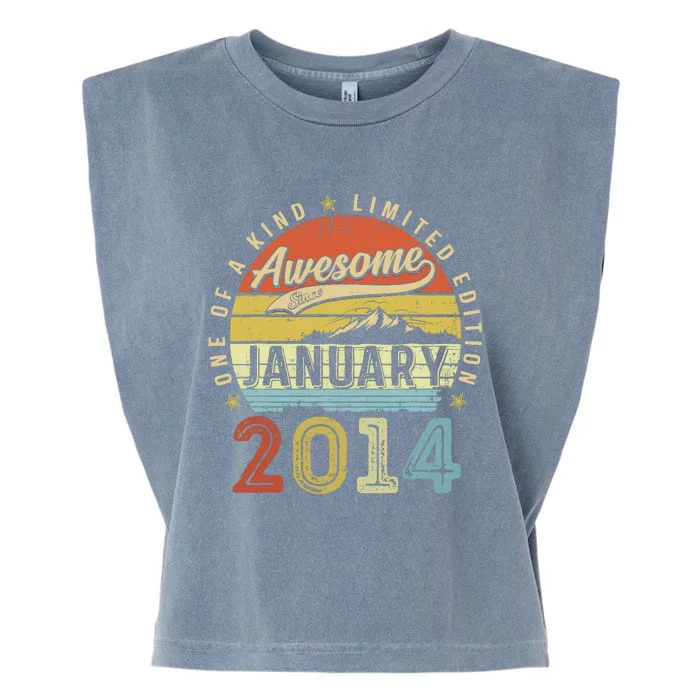 10th Birthday Gift Awesome Since January 2014 10 Year Old Garment-Dyed Women's Muscle Tee