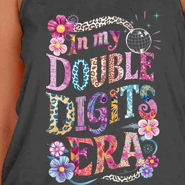 10th Birthday Girl In My Double Digits Era Retro 10 Year Old Women's Knotted Racerback Tank