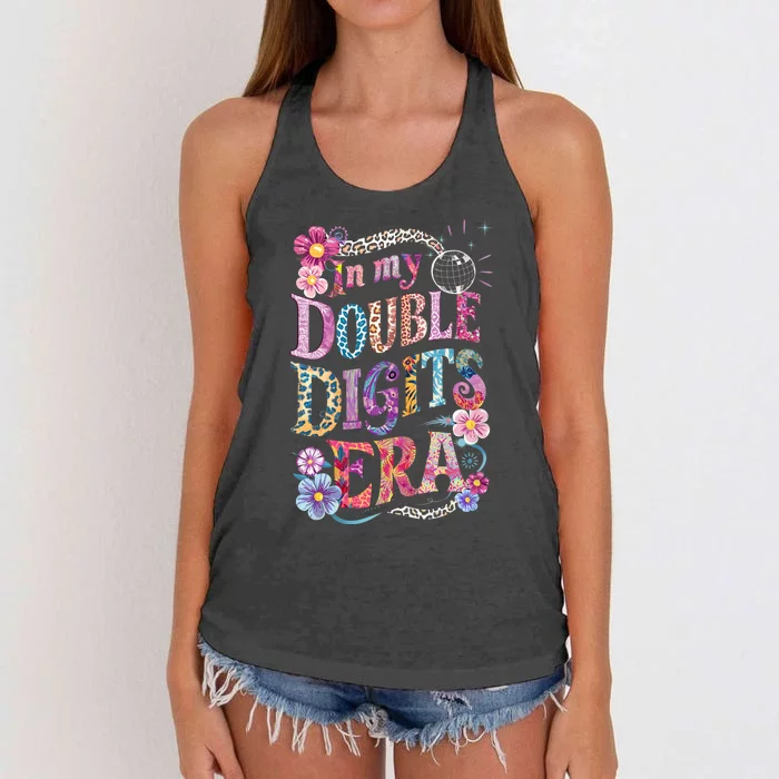 10th Birthday Girl In My Double Digits Era Retro 10 Year Old Women's Knotted Racerback Tank