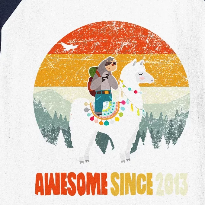 10th Birthday Gifts Awesome Since 2013 Sloth Riding Llama Baseball Sleeve Shirt