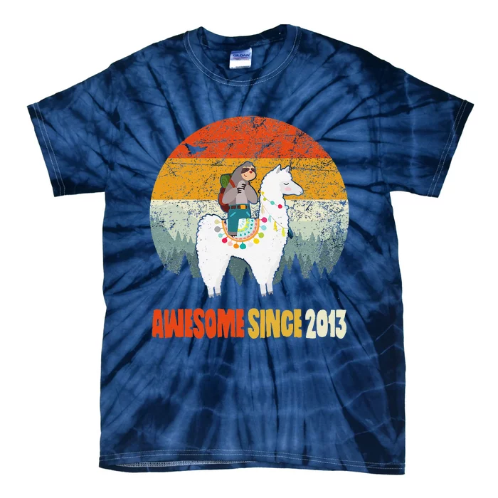 10th Birthday Gifts Awesome Since 2013 Sloth Riding Llama Tie-Dye T-Shirt